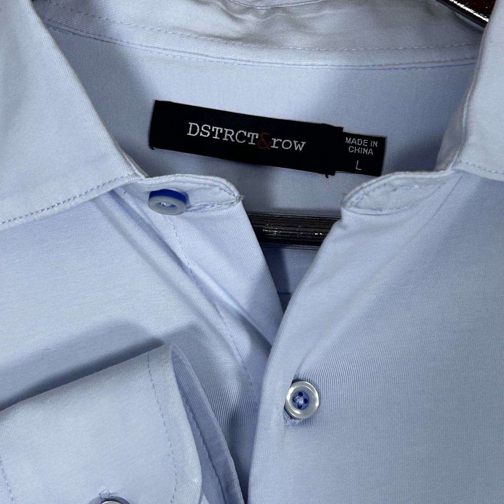 Dstrct & Row Men's Size Large Slim Blue Dress Shirt Long Sleeve Button Up - Picture 3 of 7